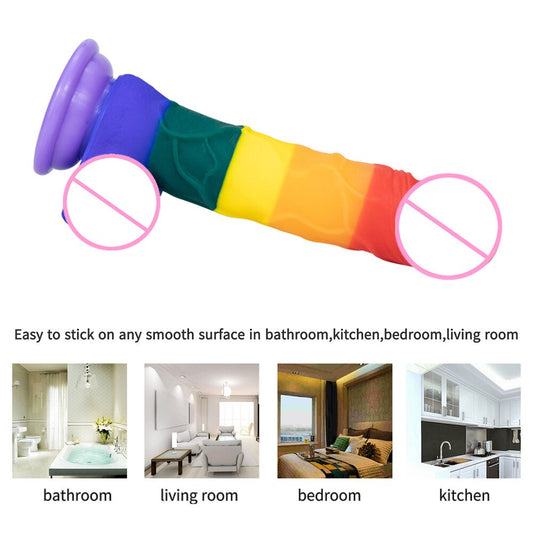 Rainbow Silicone Dildo with Suction Cup Large Sex Toys Comfort for Women Men Fake Penis Big Dick Butt Anal Plug Porn Shop