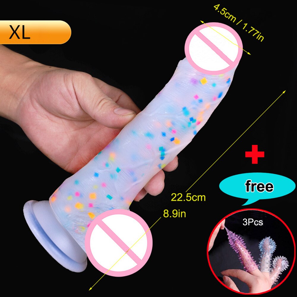 Confetti Dildo ที่สมจริงซิลิโคน Dildo.พร้อมถ้วยดูดสำหรับแฮนด์ฟรีเล่นฟรี.สมจริง Penis สำหรับสตรีและคู่