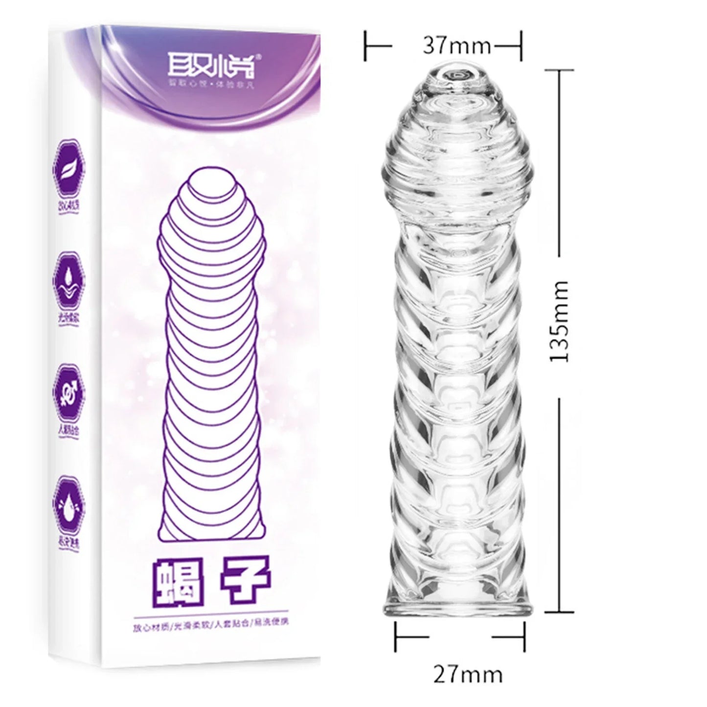 Crystal Ribbed Spikes Dick Extender Penis Enlargement Sleeve Condoms Adult Toys Resuable Condoms G Spot Stimulation Penis Sleeve