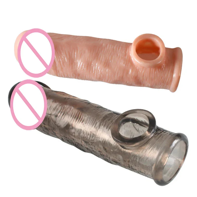Delay Ejaculation Reusable Penile Extension Sleeve Condom 2 Sizes Cock Ring Male Enlargement For Adult Men Dildo Enhancer Sex