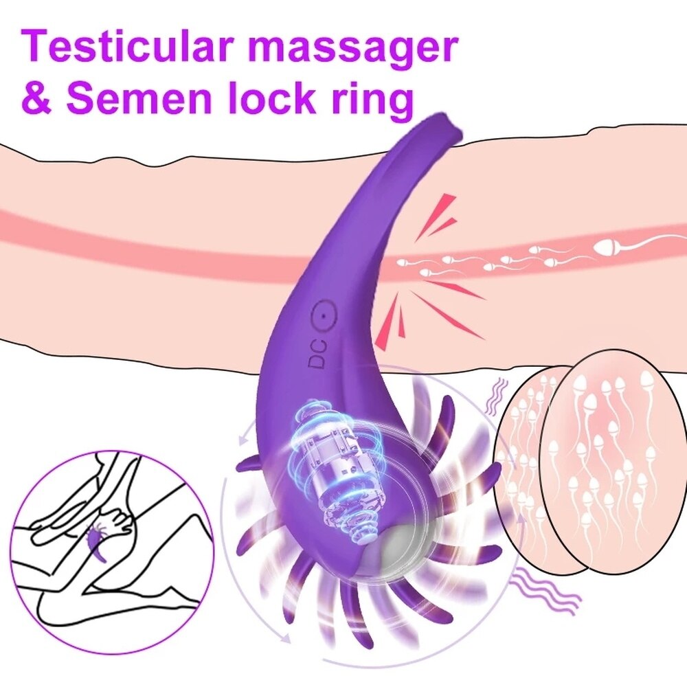 คู่หุ้นแหวนอวัยวะเพศชาย Delay Lock Sperm Vibrator ลิ้นเลีย G จุดกระตุ้นช่องคลอด Clit Stimulator Orgasm ล็อคชาย