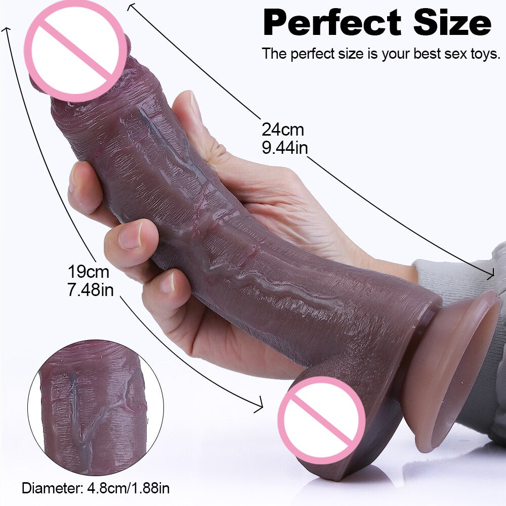Realistic Black Skin Dildo Soft Big Sexy Penis Cock Female Masturbator G-Spot Anal Sex Toy Large Strap-on Dick for Women