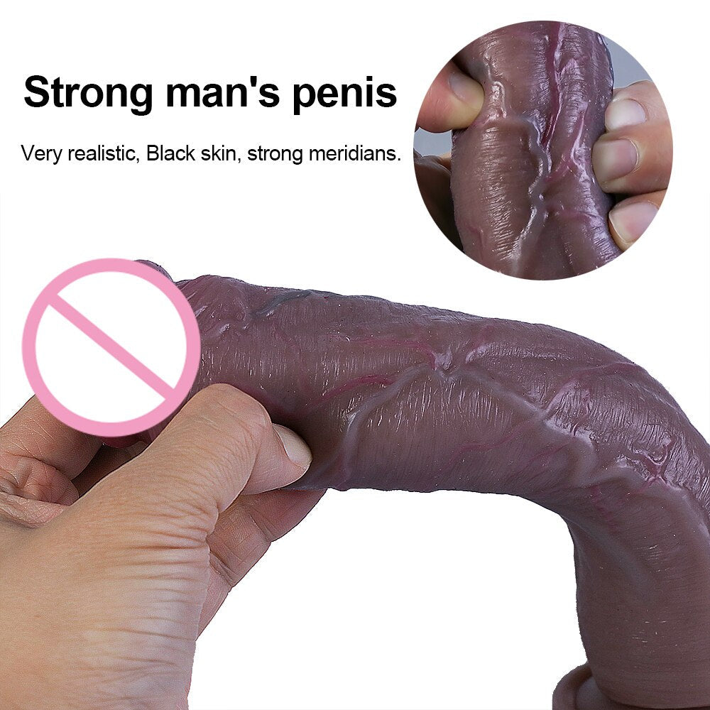 Realistic Black Skin Dildo Soft Big Sexy Penis Cock Female Masturbator G-Spot Anal Sex Toy Large Strap-on Dick for Women