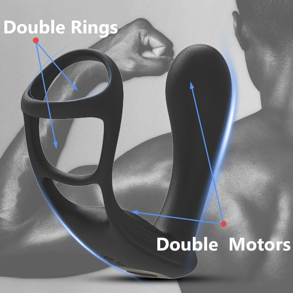Dual Vibrator Butt Plug ชาย Prostate Massager กับแหวน Cock Anal เซ็กซ์ทอยสำหรับ Man Rechargeable ผู้ใหญ่คู่ Eroitc ผลิตภัณฑ์