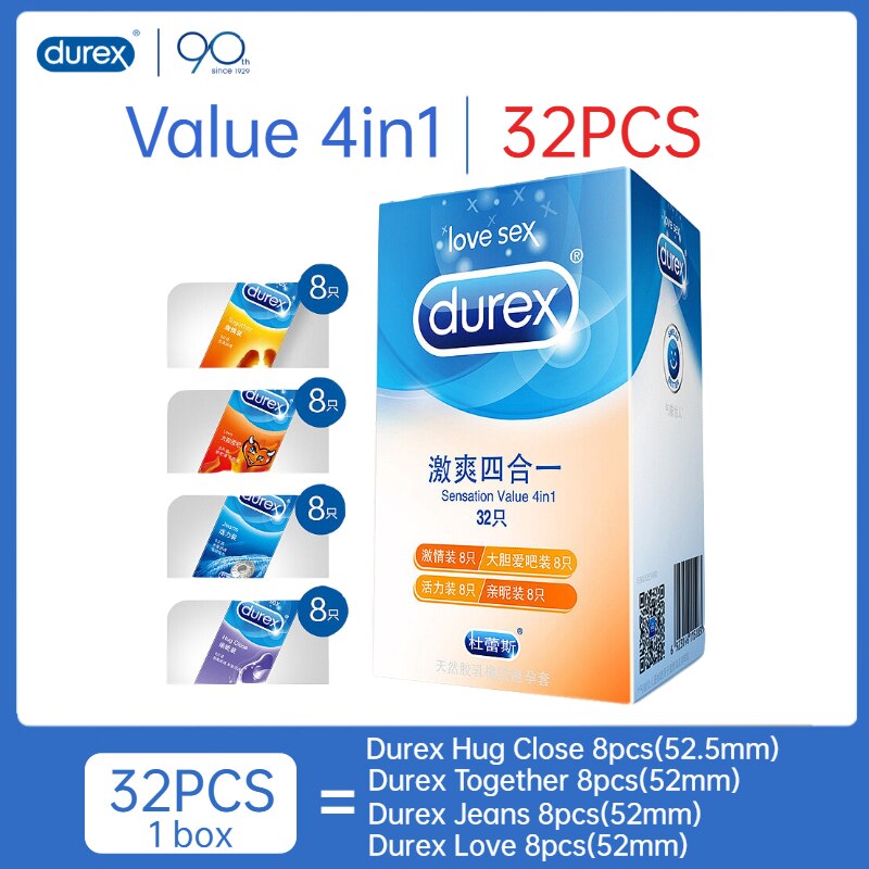 Durex Condoms Ultra Thin  Natural Latex Penis Cock Sleeve Mixed 4 Types Pleasures  Extra Lubricated Condom Sex Toys for Men