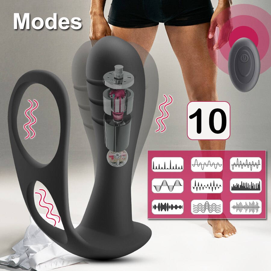 ชายนวดต่อมลูกหมาก Vibrator Anal Butt Plug แหวนคู่ไร้สาย Vbrators Delay Ejaculation เซ็กซ์ทอยสำหรับเกย์
