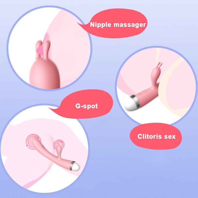 G-spot Rabbit Double Vibrator for Woman Strapon Masturbation Clitoris Stimulator Dildos Waterproof Rechargeable Adult Sex Toys