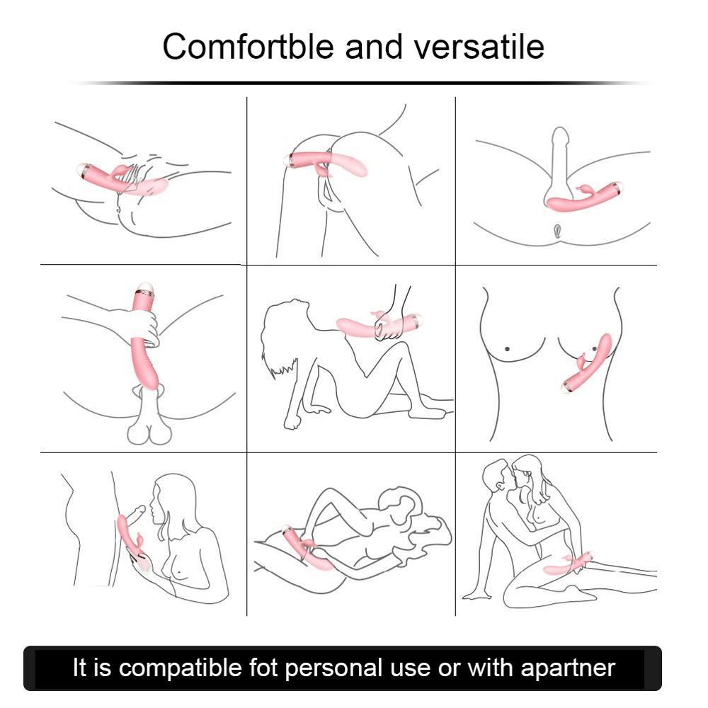 G-spot Rabbit Double Vibrator for Woman Strapon Masturbation Clitoris Stimulator Dildos Waterproof Rechargeable Adult Sex Toys