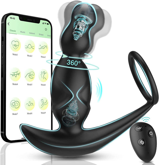 Gelugee App Anal Plug Vibrator เซ็กซ์ทอยสำหรับชาย Prostate Massager 360องศากระตุ้นชาย Buttplug ด้วยแหวน Cock