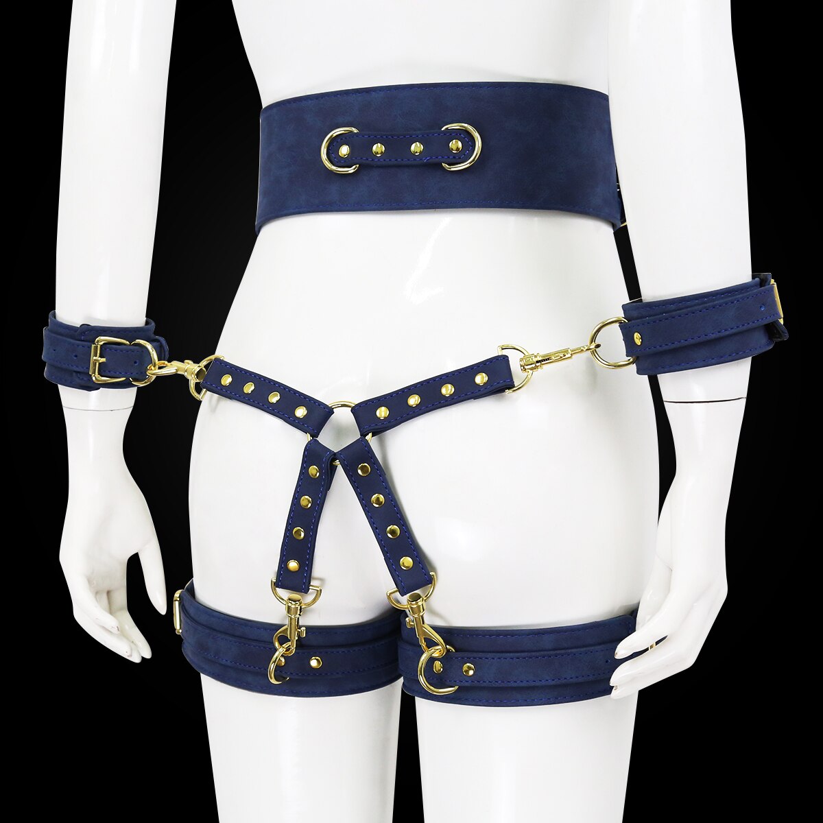 BDSM Sex Toy PU Leather Bondage Set Including Handcuffs, Belt, Leg Cuffs, Center Connection. Adult Toys Sex Bondage Toys for Women.