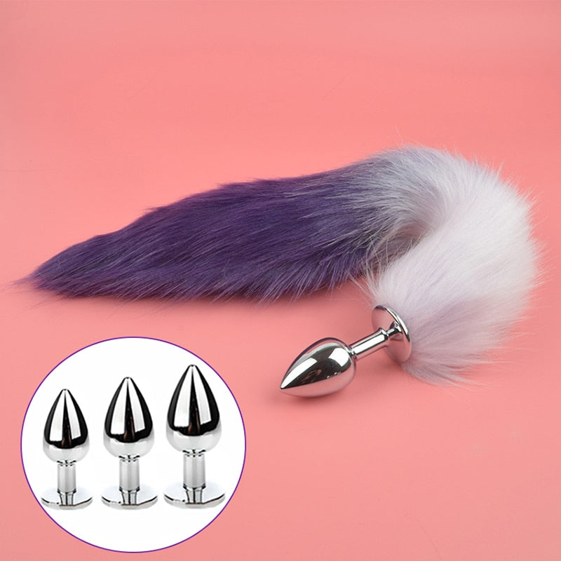 Metal with Gradient Color Fox Analplug Tail Flirting Anal Analplug Dilatation Ass Plug G Point Massage Masturbation Gay Sex Toys