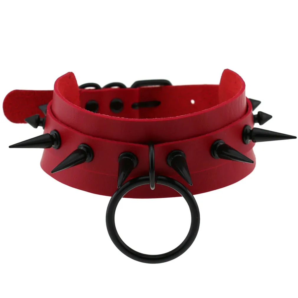 BDSM Punk Black Metal Tassel Red Choker Necklace Sexy Spiked Neck Strap Clavicle Collar Men Necklaces Halloween Women