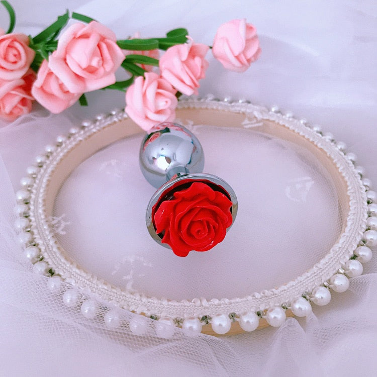 Rose Flower Anal Plug for Men and Women, Masturbator, Adult Sex Goods, Stainless Steel Butt Toys, Adults' Products