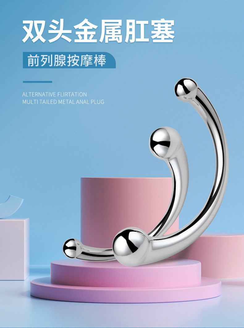 Double Ended Stainless Steel G Spot Wand Massage Stick Pure Metal Penis P-Spot Stimulator Anal Plug Dildo Sex Toy for Women Men