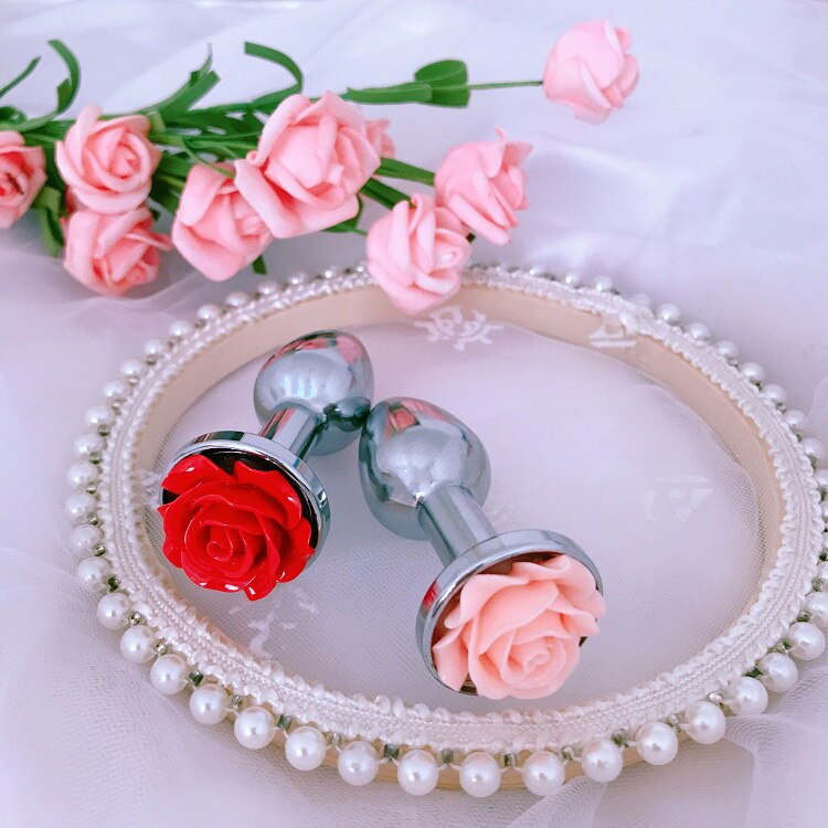 Rose Flower Anal Plug for Men and Women, Masturbator, Adult Sex Goods, Stainless Steel Butt Toys, Adults' Products