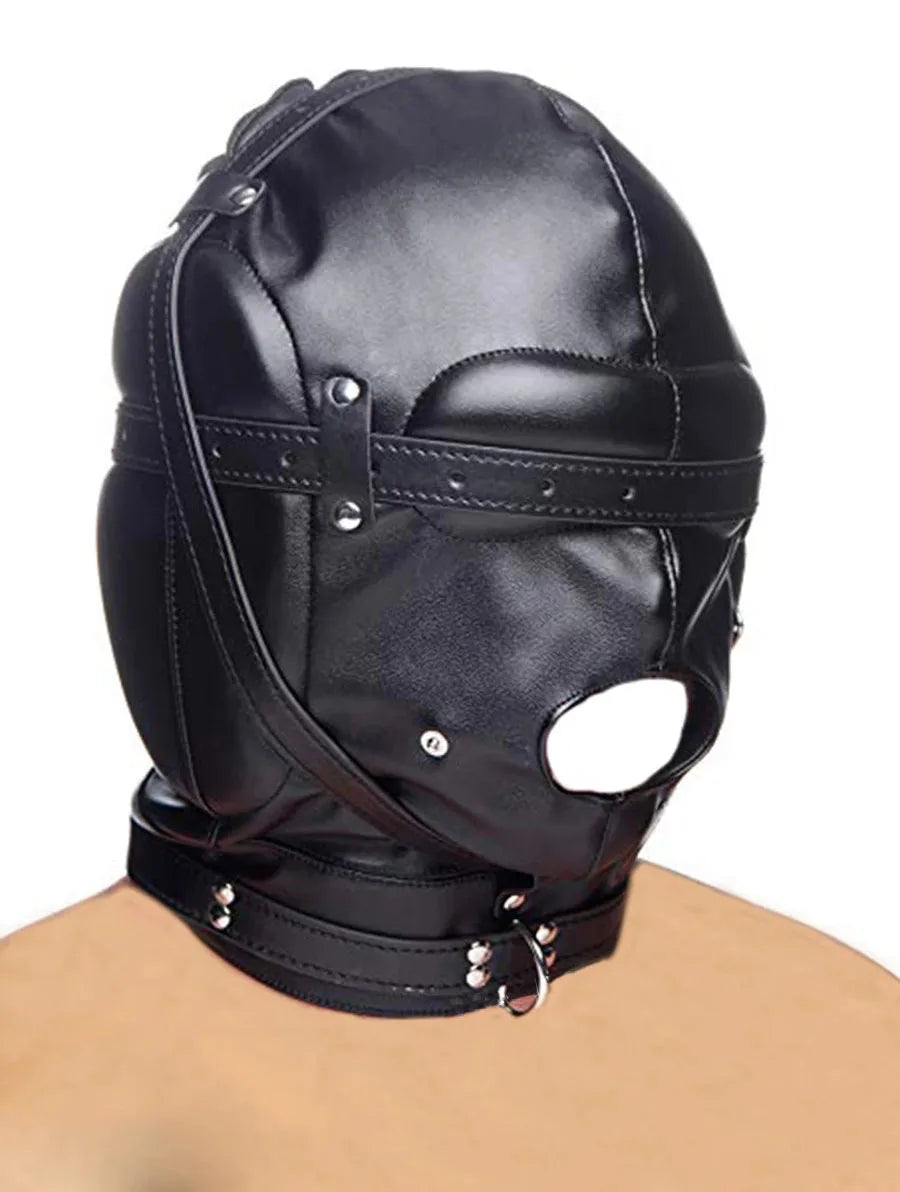 SM Leather Padded Hood Blindfold.Head Harness Mask Gag. BDSM Bondage .Sex Toys For Couples Accessories