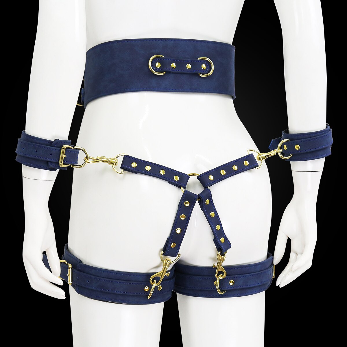 BDSM Sex Toy PU Leather Bondage Set Including Handcuffs, Belt, Leg Cuffs, Center Connection. Adult Toys Sex Bondage Toys for Women.