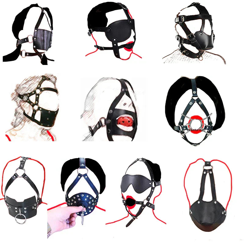 Ring/Spider/Ball Gag BDSM Leather Cover Mouth Mask Bondage. Muzzle Blindfold Restraints. SM Sex Toys For Couples