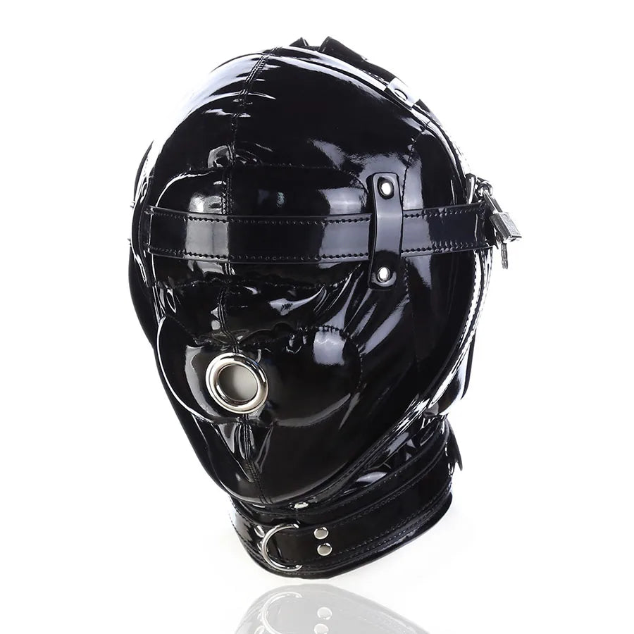 SM Leather Padded Hood Blindfold.Head Harness Mask Gag. BDSM Bondage .Sex Toys For Couples Accessories