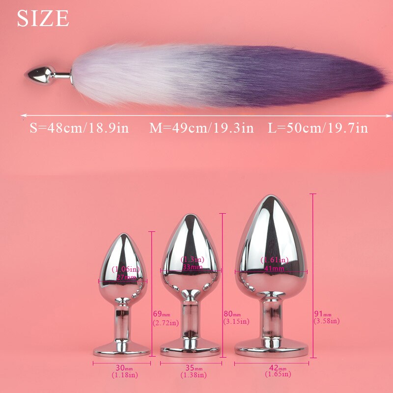 Metal with Gradient Color Fox Analplug Tail Flirting Anal Analplug Dilatation Ass Plug G Point Massage Masturbation Gay Sex Toys