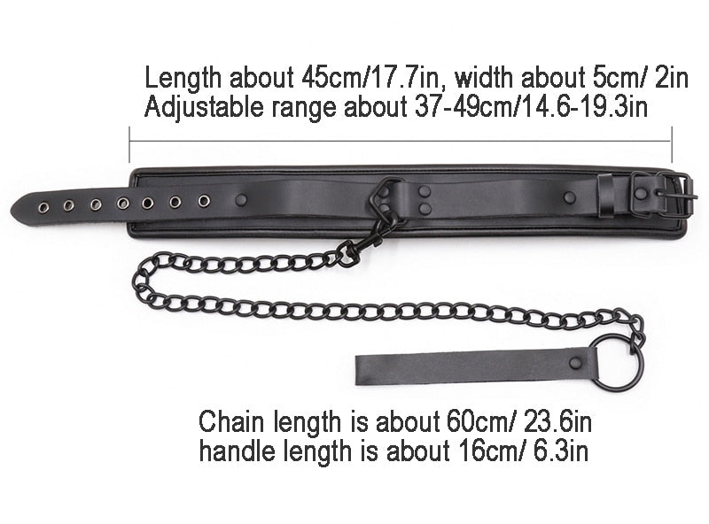 BDSM Bondage Collar, Genuine Leather and Iron Chain Link, Metal Hole Slave Collars for Women, Sex Toys for Couples, Sex Restraints