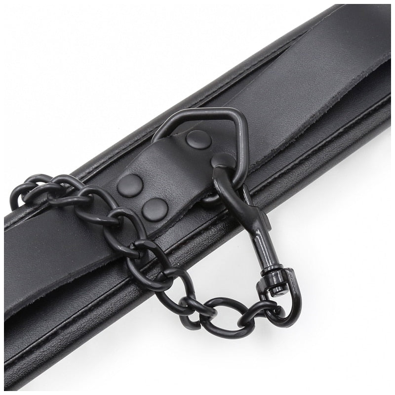 BDSM Bondage Collar, Genuine Leather and Iron Chain Link, Metal Hole Slave Collars for Women, Sex Toys for Couples, Sex Restraints
