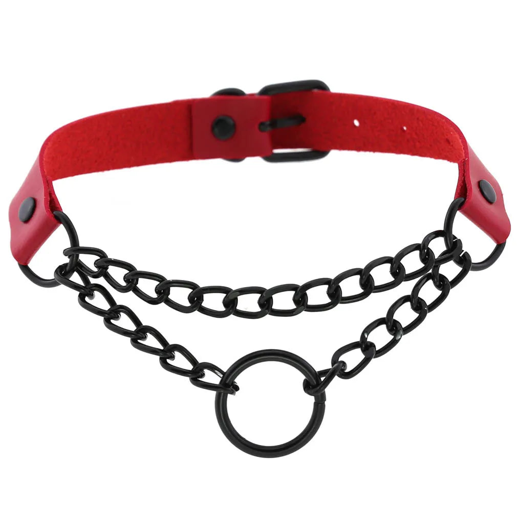 BDSM Punk Black Metal Tassel Red Choker Necklace Sexy Spiked Neck Strap Clavicle Collar Men Necklaces Halloween Women