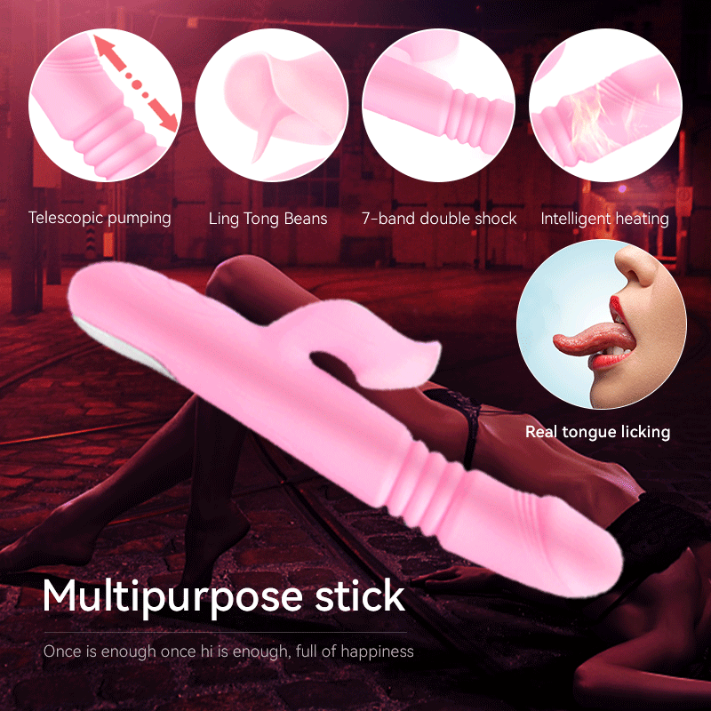 Powerful Heating Telescopic Vibrator for Women, Tongue Licking Sex Toys, Soft Silicone Clitoral Massage Stick, Female Masturbators
