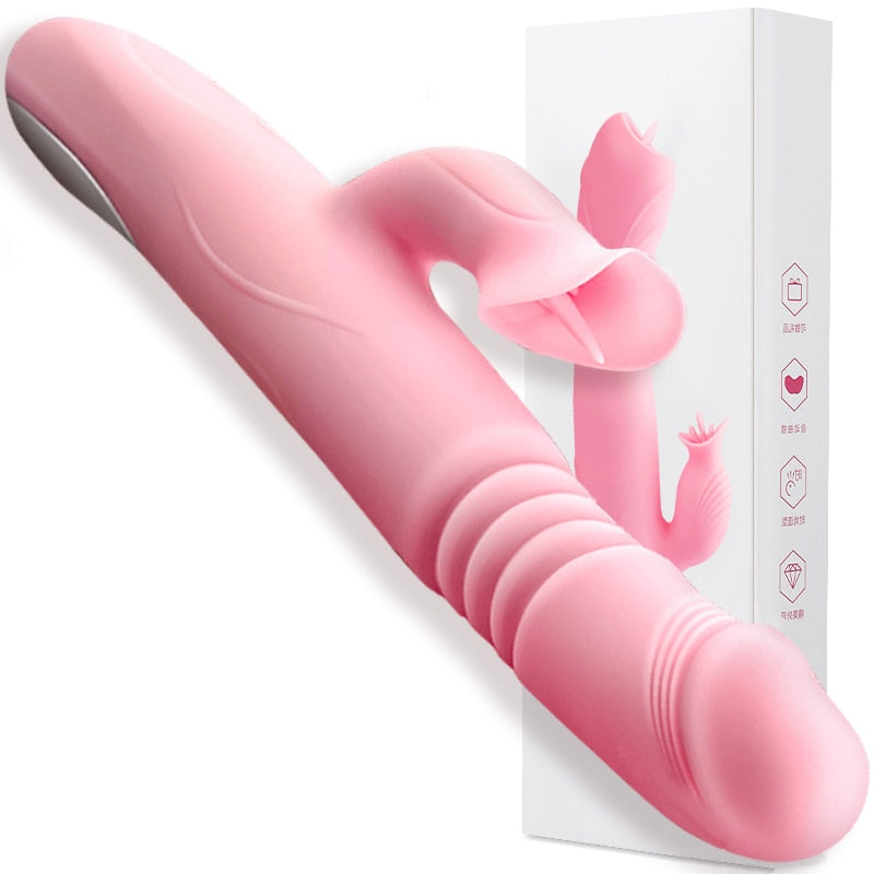 Powerful Heating Telescopic Vibrator for Women, Tongue Licking Sex Toys, Soft Silicone Clitoral Massage Stick, Female Masturbators