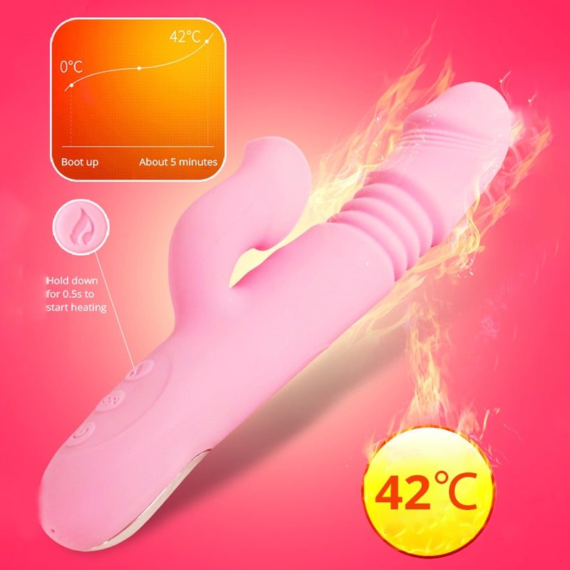 Powerful Heating Telescopic Vibrator for Women, Tongue Licking Sex Toys, Soft Silicone Clitoral Massage Stick, Female Masturbators