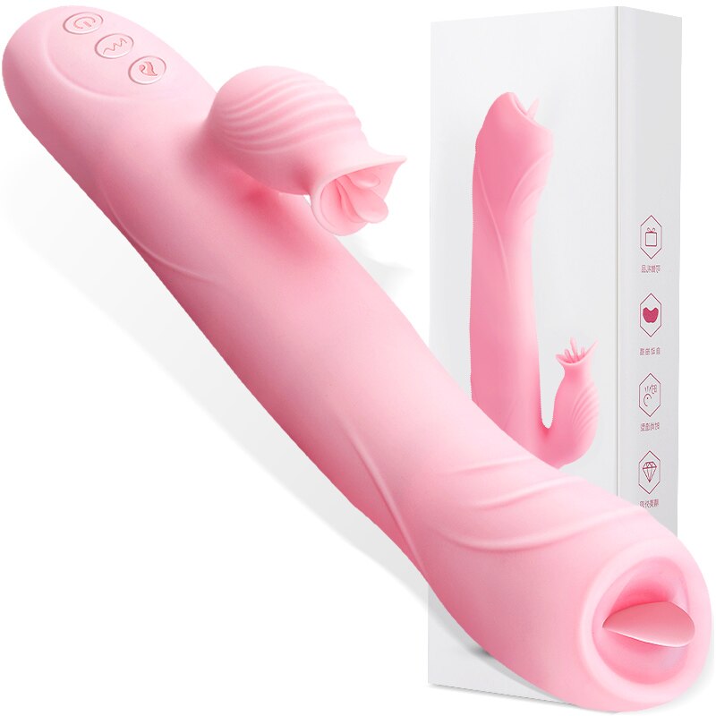 Powerful Heating Telescopic Vibrator for Women, Tongue Licking Sex Toys, Soft Silicone Clitoral Massage Stick, Female Masturbators