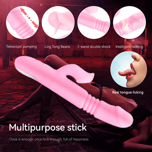 Powerful Heating Telescopic Vibrator for Women, Tongue Licking Sex Toys, Soft Silicone Clitoral Massage Stick, Female Masturbators