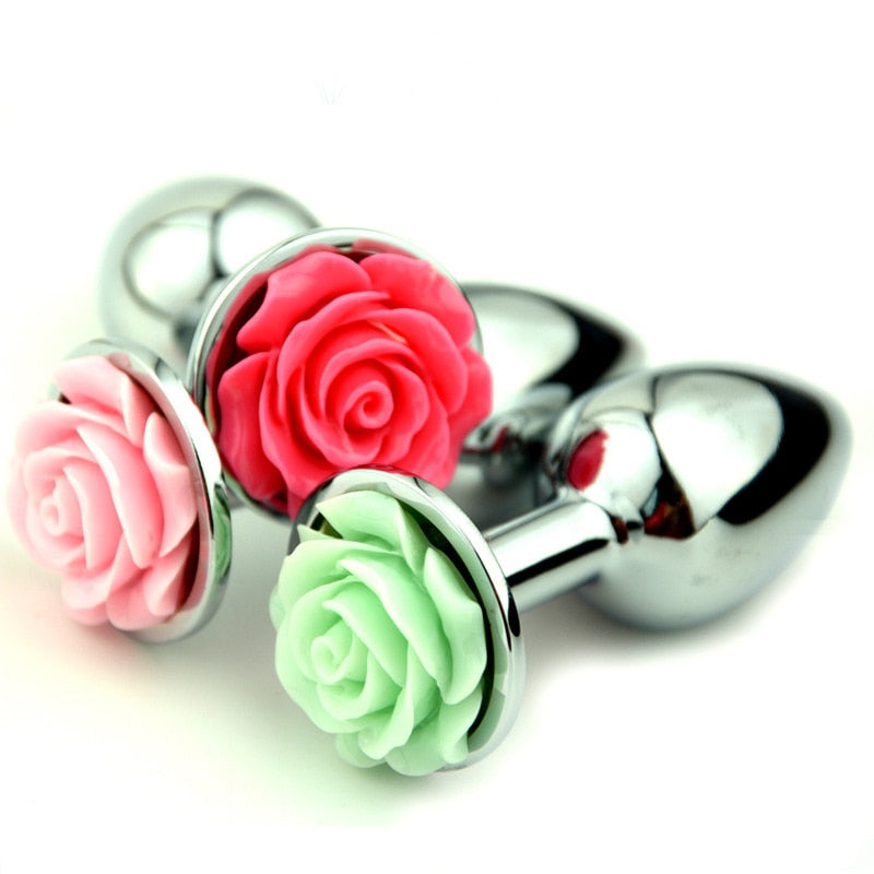 Rose Flower Anal Plug for Men and Women, Masturbator, Adult Sex Goods, Stainless Steel Butt Toys, Adults' Products