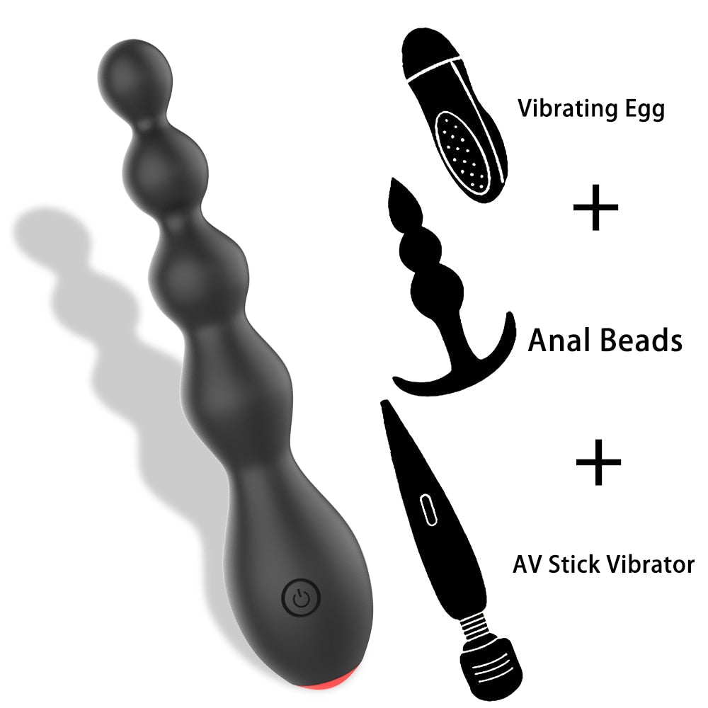 IKOKY 10 Speed Vibrating Butt Plug Sex Toy for Women Clitoris Stimulator Prostate Massager Erotic Anal Beads Vibrator