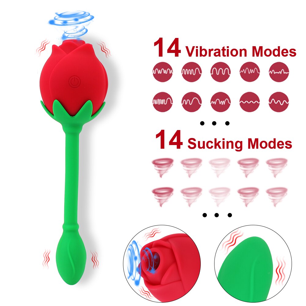 IKOKY 2-in-1 Anal Plug Sucking Vibrator, Tail Vibration, Clitoris Stimulation, Vagina Nipple Massager, Rose Shape Sex Toy for Women