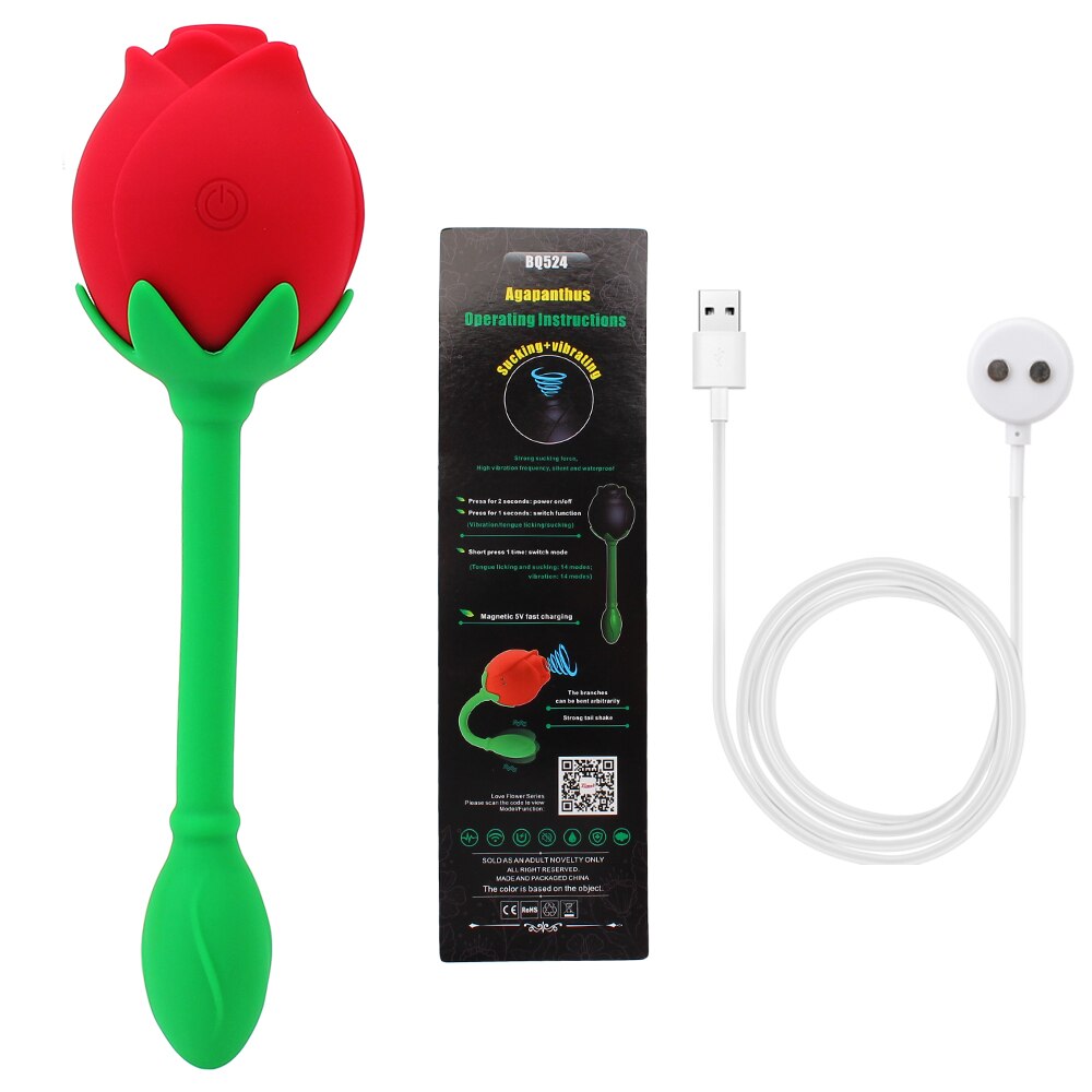 IKOKY 2-in-1 Anal Plug Sucking Vibrator, Tail Vibration, Clitoris Stimulation, Vagina Nipple Massager, Rose Shape Sex Toy for Women