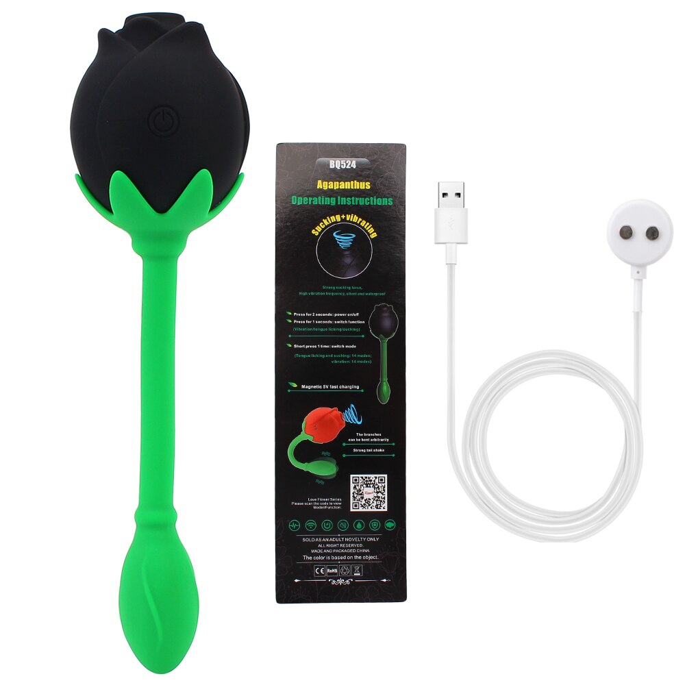IKOKY 2-in-1 Anal Plug Sucking Vibrator, Tail Vibration, Clitoris Stimulation, Vagina Nipple Massager, Rose Shape Sex Toy for Women