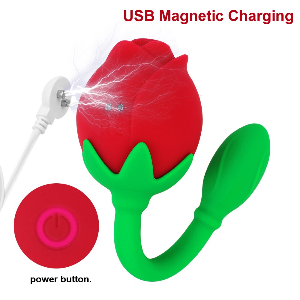 IKOKY 2-in-1 Anal Plug Sucking Vibrator, Tail Vibration, Clitoris Stimulation, Vagina Nipple Massager, Rose Shape Sex Toy for Women