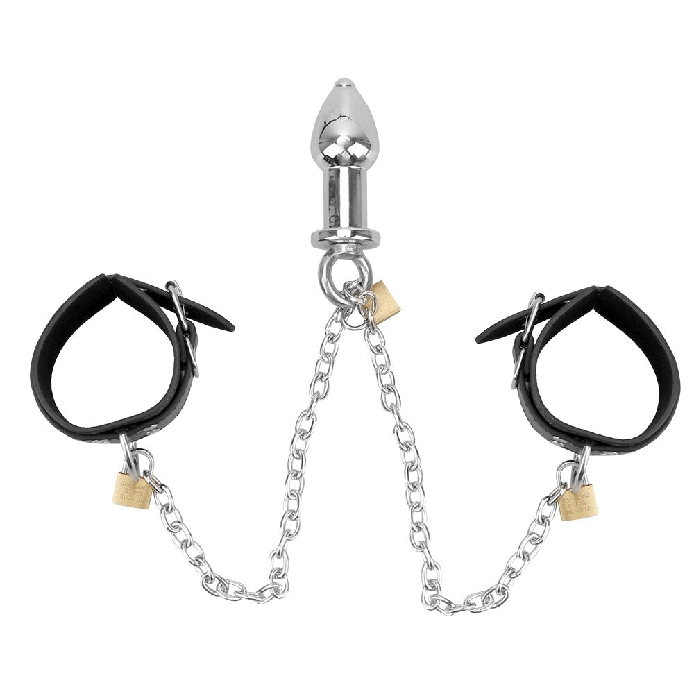 IKOKY Handcuff Bondage Kit Sex Toys for Women Leather Wrist Cuffs Sex Restraints with Anal Plug Anal Plug Erotic Enema