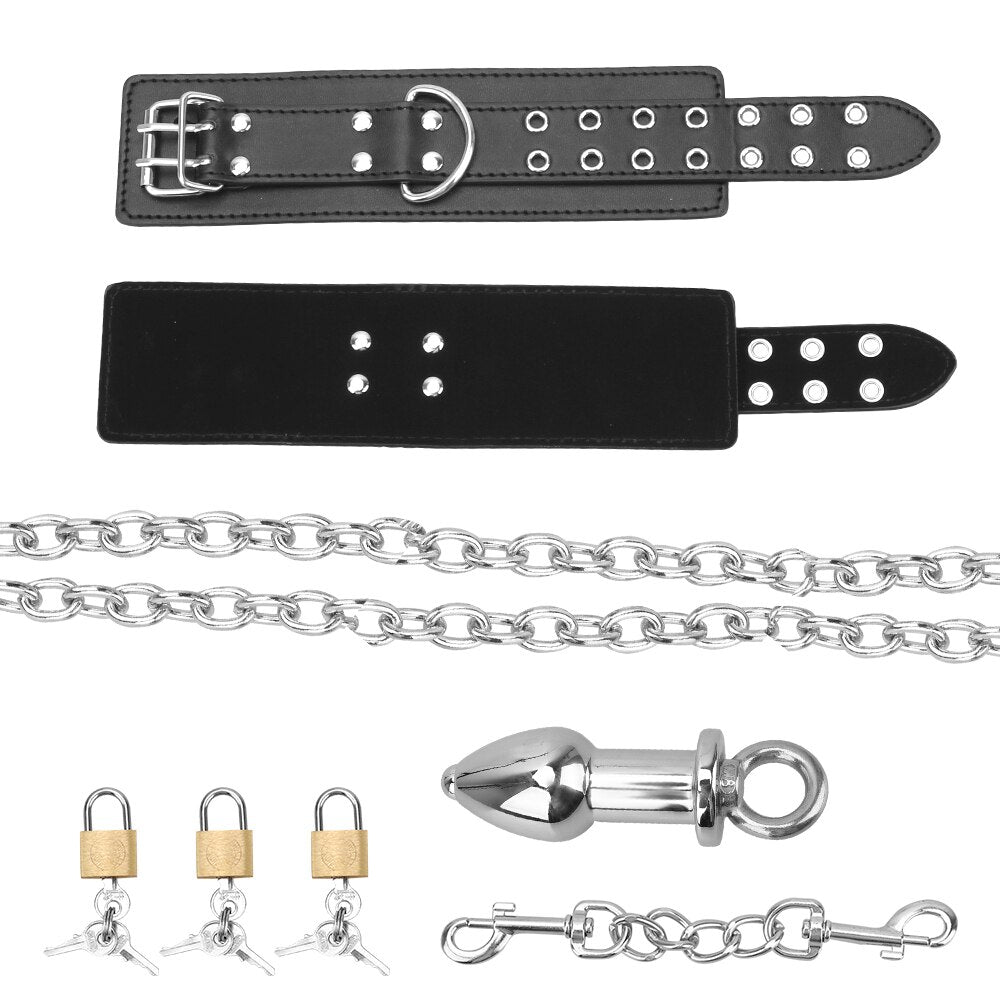 IKOKY Handcuff Bondage Kit Sex Toys for Women Leather Wrist Cuffs Sex Restraints with Anal Plug Anal Plug Erotic Enema