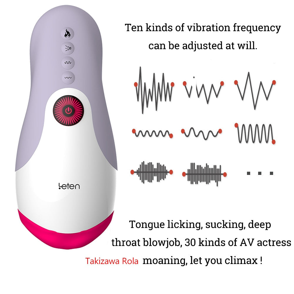 LeTen Automatic Ret retractable heating cup, deep throat blowjob masturbator, sucking, thrusting vibrator sex toy for adults.
