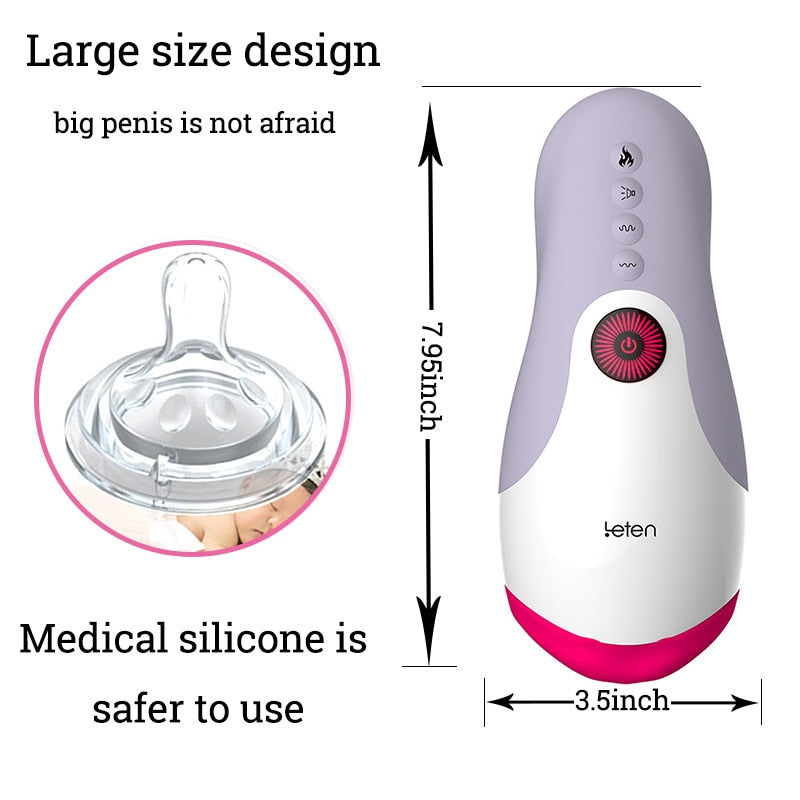 LeTen Automatic Ret retractable heating cup, deep throat blowjob masturbator, sucking, thrusting vibrator sex toy for adults.