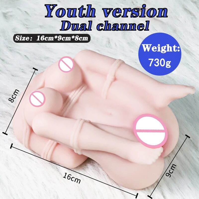 Mini Half-Body Realistic Vagina Butt Sense Male Masturbator Cup Anus Dual Channel Realistic Vagina Sex Toy
