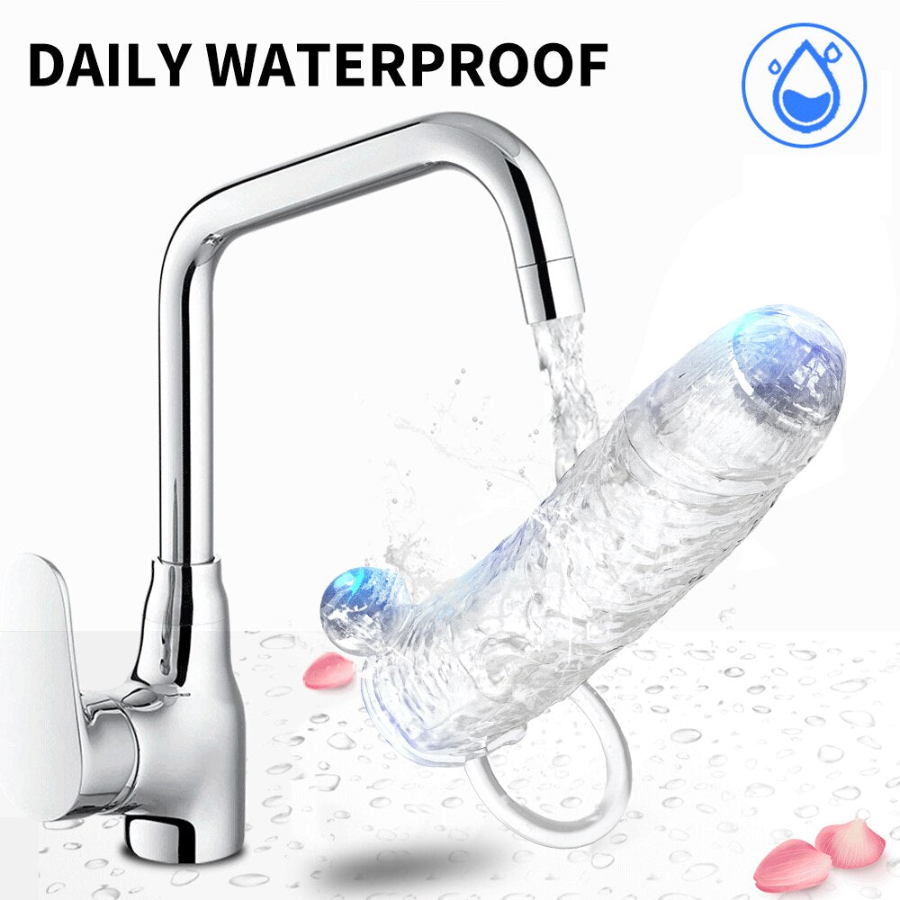 Penis Vibrator Extender Sleeve Delay Ejaculation Reusable Condom Extension Cock Ring Adult Toy for Men Dick Enlarger