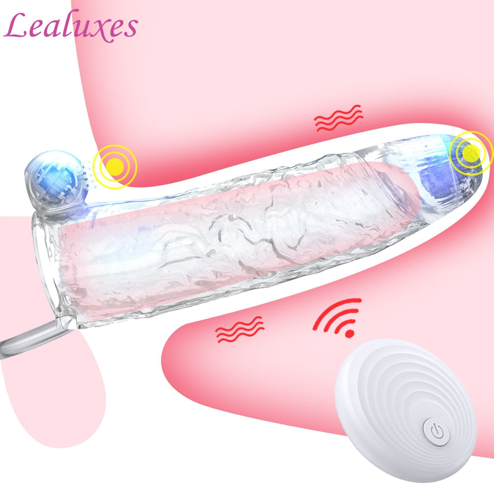 Penis Vibrator Extender Sleeve Delay Ejaculation Reusable Condom Extension Cock Ring Adult Toy for Men Dick Enlarger