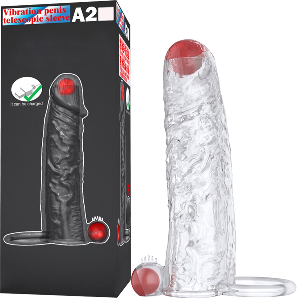 Penis Vibrator Extender Sleeve Delay Ejaculation Reusable Condom Extension Cock Ring Adult Toy for Men Dick Enlarger