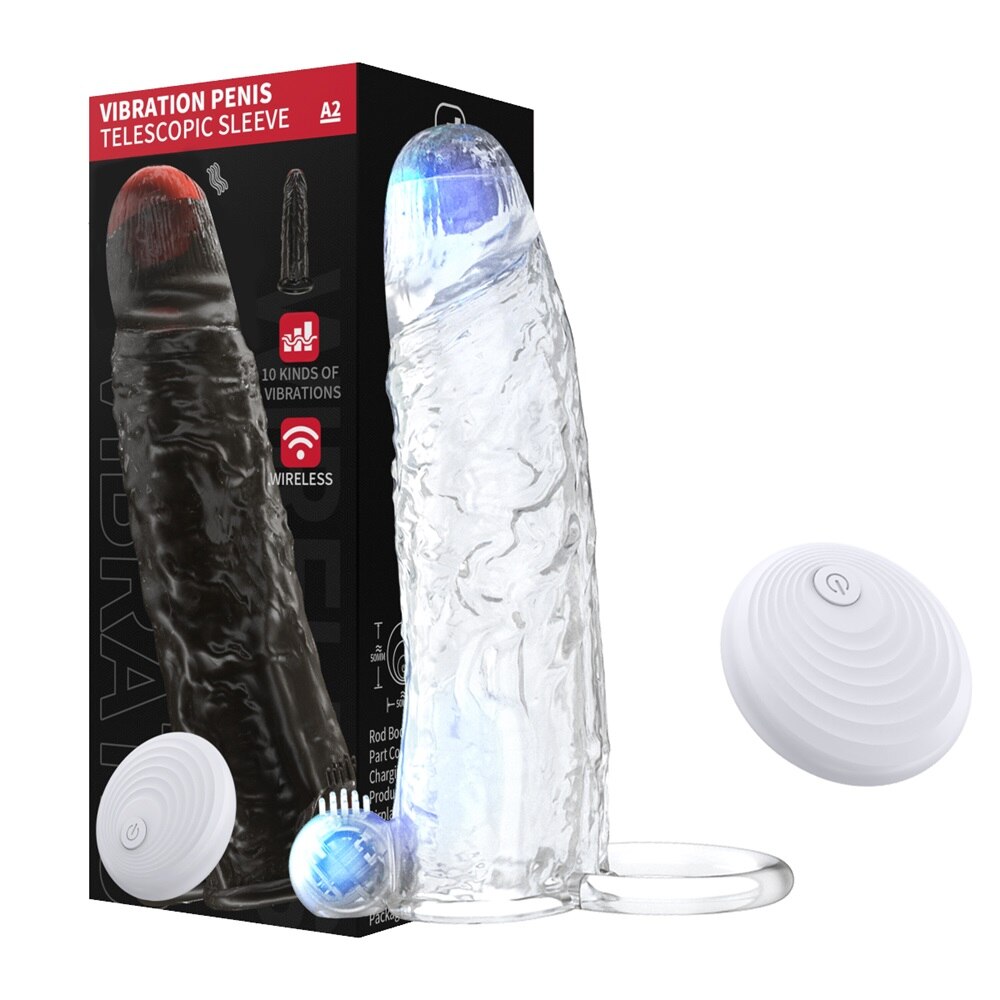 Penis Vibrator Extender Sleeve Delay Ejaculation Reusable Condom Extension Cock Ring Adult Toy for Men Dick Enlarger