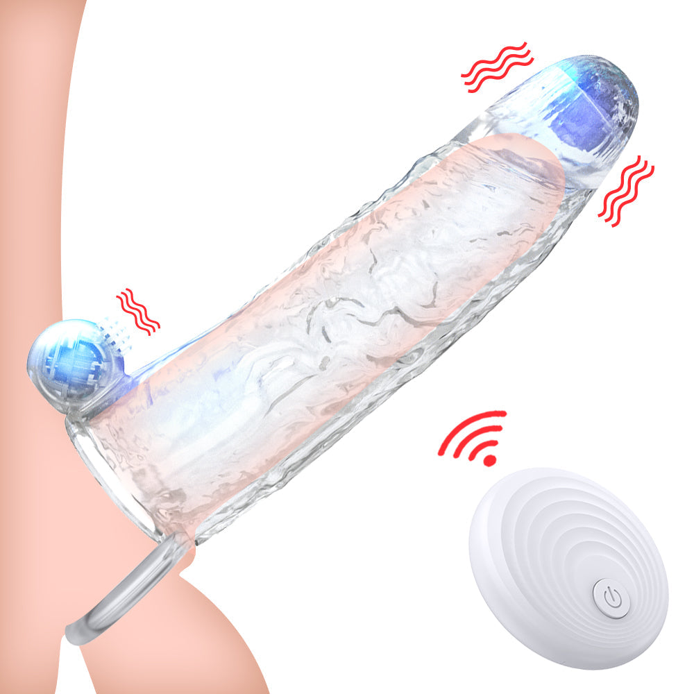 Penis Vibrator Extender Sleeve Delay Ejaculation Reusable Condom Extension Cock Ring Adult Toy for Men Dick Enlarger
