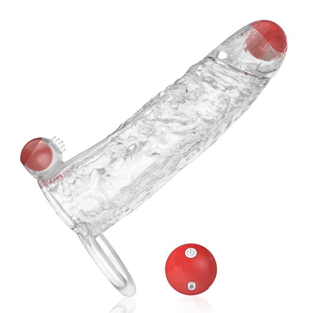 Penis Vibrator Extender Sleeve Delay Ejaculation Reusable Condom Extension Cock Ring Adult Toy for Men Dick Enlarger