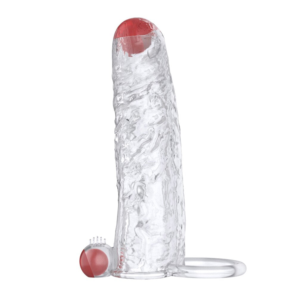 Penis Vibrator Extender Sleeve Delay Ejaculation Reusable Condom Extension Cock Ring Adult Toy for Men Dick Enlarger